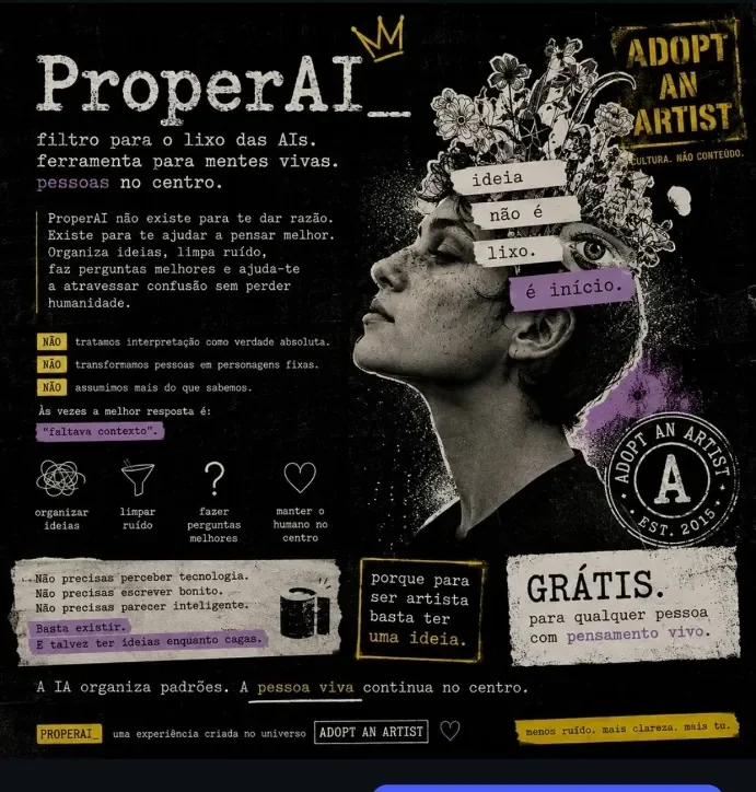Composição gráfica da campanha ProperAI da Adopt, recuperada de uma publicação