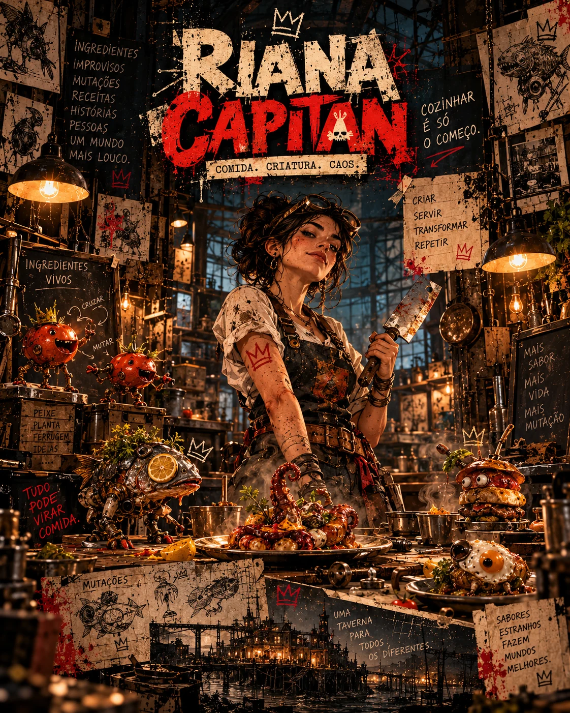 Arte conceptual RIANA CAPITAN: atelier culinário fantástico, personagens e alimentos com mutações